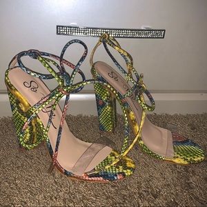 Snake print block heels